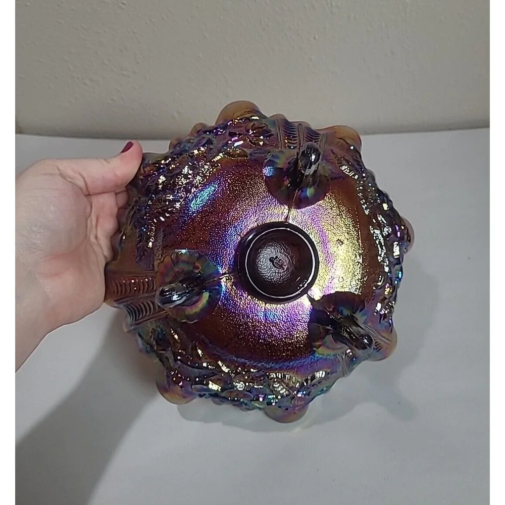 Imperial Glass Carnival Art‎ Lustre Rose Pattern 3-Toed Footed Candy Bowl